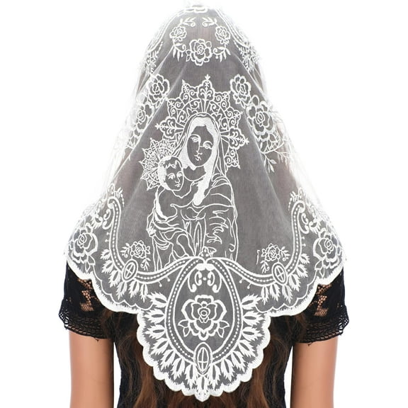 Catholic Lace Mantilla Veil - Marian Apparitions Embroidery Spanish Church Mass Scarf Chapel Prayer Christian Veil