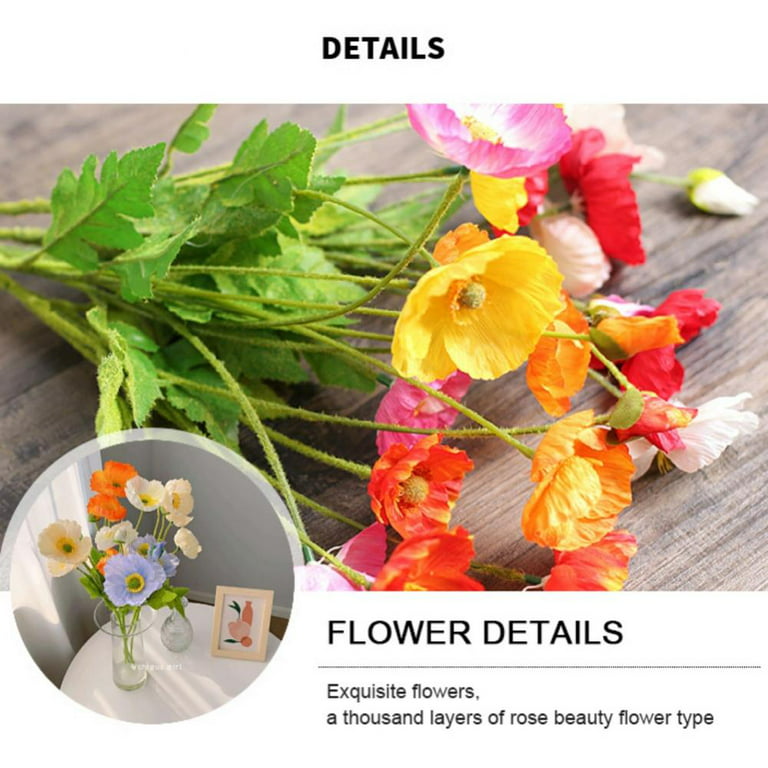 RelatoHolife 6Pcs Artificial Flowers Poppy Pink with Long Stems, Silk  Flowers Poppies Spring Winter Fake Flowers for Home Indoor Wedding Home  Garden