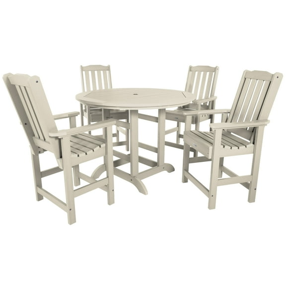 Highwood's 48" Round 5-pc Lehigh Dining Set - Counter Height, Outdoor, Eco-friendly, Synthetic Wood