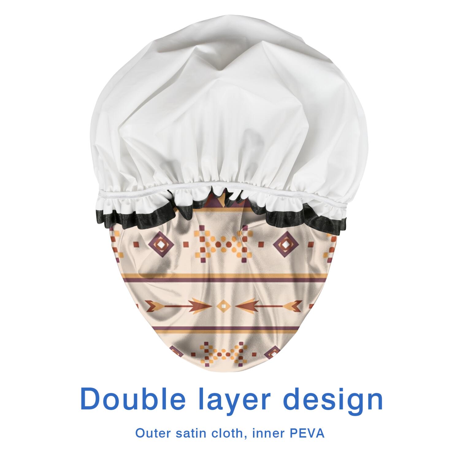 Shower Caps,Brown Ethnic Arrow Pattern Waterproof Shower Cap for Women 4 Pieces,Double Reusable Hair Cover for Shower PEVA Elastic Stretch Hem