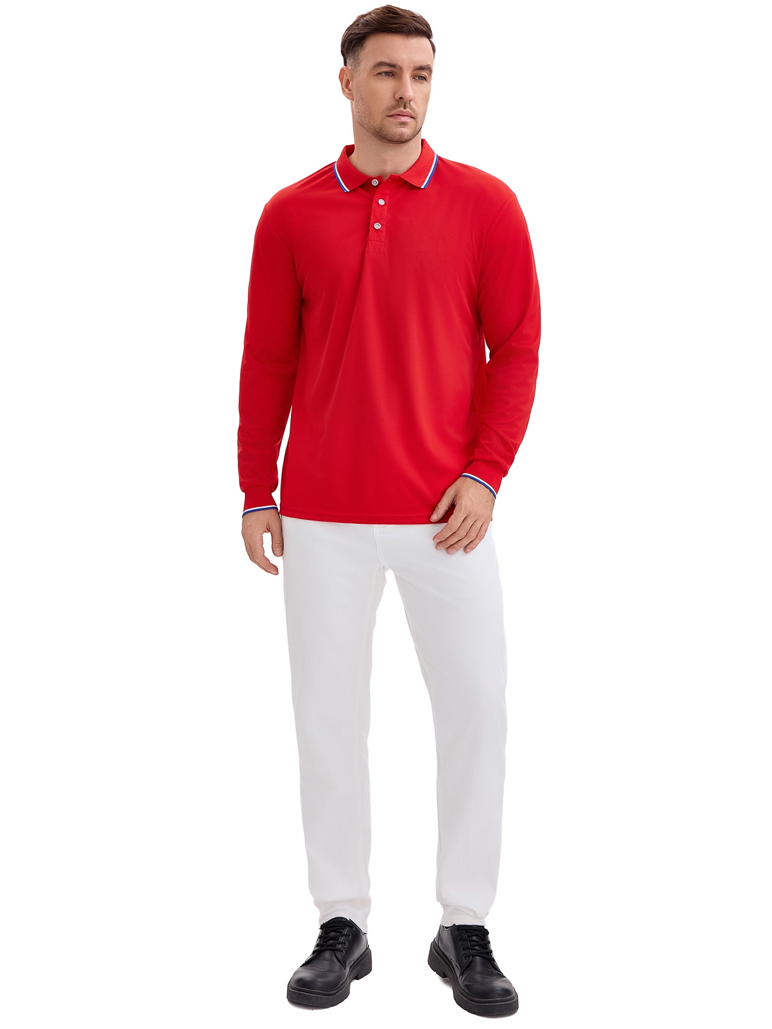 DARING DIVA Men's Classic Regular Fit Long Sleeves Business Golf Polo Shirt M Red