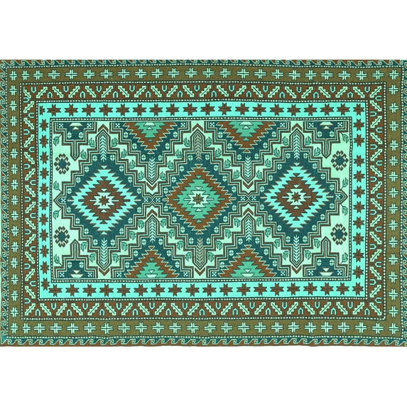 Ahgly Company Machine Washable Indoor Rectangle Persian Turquoise Blue Traditional Area Rugs, 2' x 4'