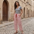 thumbnail image 5 of VV AVEORS Womens Summer Striped Barrel Cropped Pants Comfy Drawstring Capri Pant With Pockets Beach Vacation Lounge Trousers Red S, 5 of 8