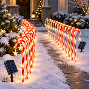 24 Pack Solar Candy Cane Stake Lights Outdoormas Decorations