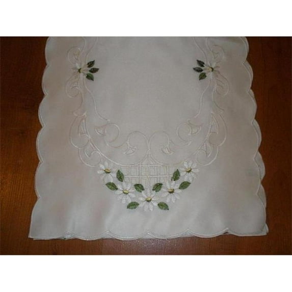 Tapestry Trading ZC0800296-1436 14 x 36 in. Embroidered Daisies And Lacy Cutwork Table Runner