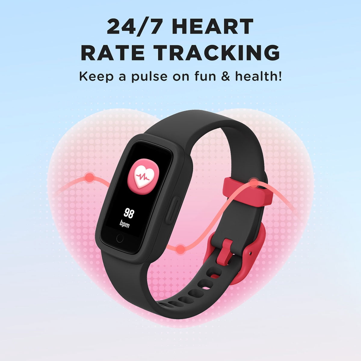 BIGGERFIVE Vigor 3 Kids Fitness Tracker Watch, AMOLED Screen, No App No Phone Needed, 3ATM Waterproof, Heart Rate and Sleep Monitor, Pedometer Watch, Sports Step Counter for Girls Ages 5-15, Black