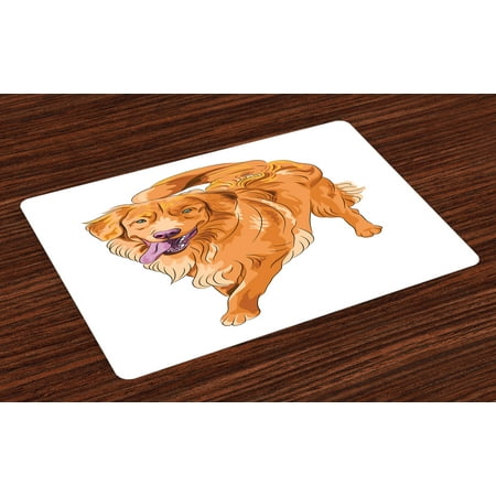 Golden Retriever Placemats Set of 4 Playful Dog Running with a Smiling Face Best Friend and Companion, Washable Fabric Place Mats for Dining Room Kitchen Table Decor,Orange Violet White, by (Best Place To Sell Gold In New Orleans)