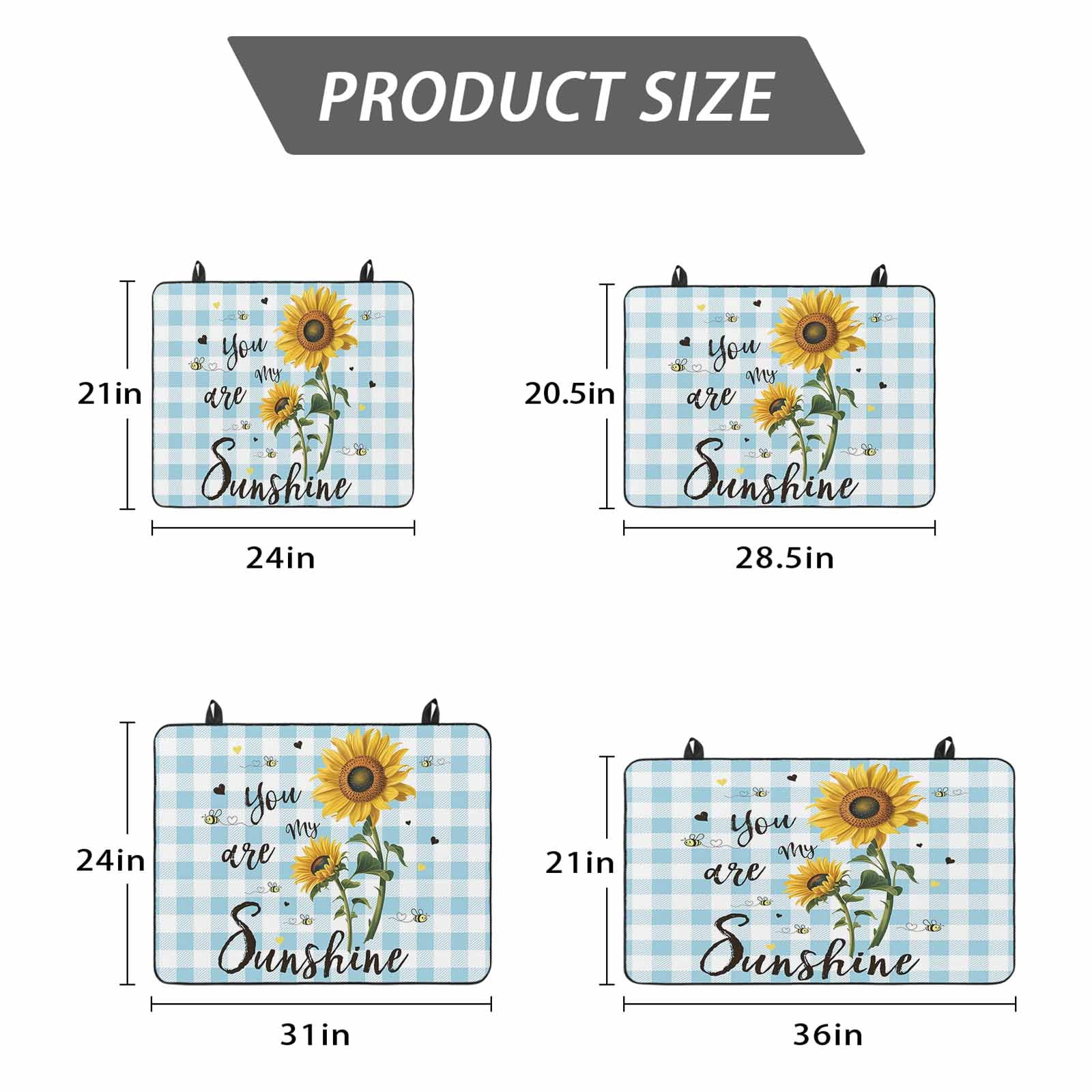 Sunflower Stove Top Cover for Electric Stove, Heat-proof & Non Slip Glass Top Stove Cover Protector, Blue Plaid Farmhouse You Are My Sunshine Kitchen Flat Cooktop Rubber Mat 24x21 Inches