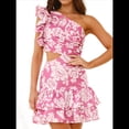 thumbnail image 1 of Vestido Corto Bohemio Informal de Verano con Estampado Floral, Sin Mangas y Volantes. Púrpura S, 1 of 10