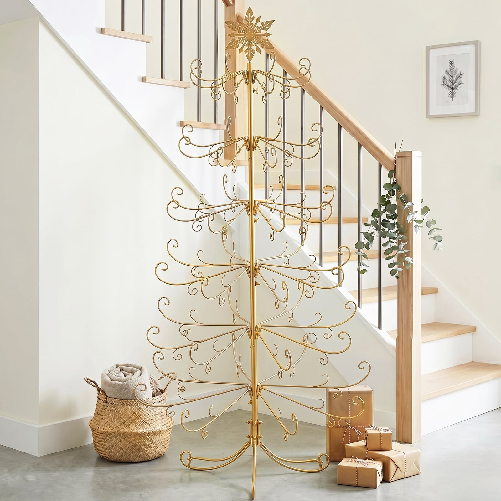 Astoutdoor 6 ft Gold Iron Christmas Tree with Snowflake Top, PVC Everyday Decor Tree, No Accessories Included