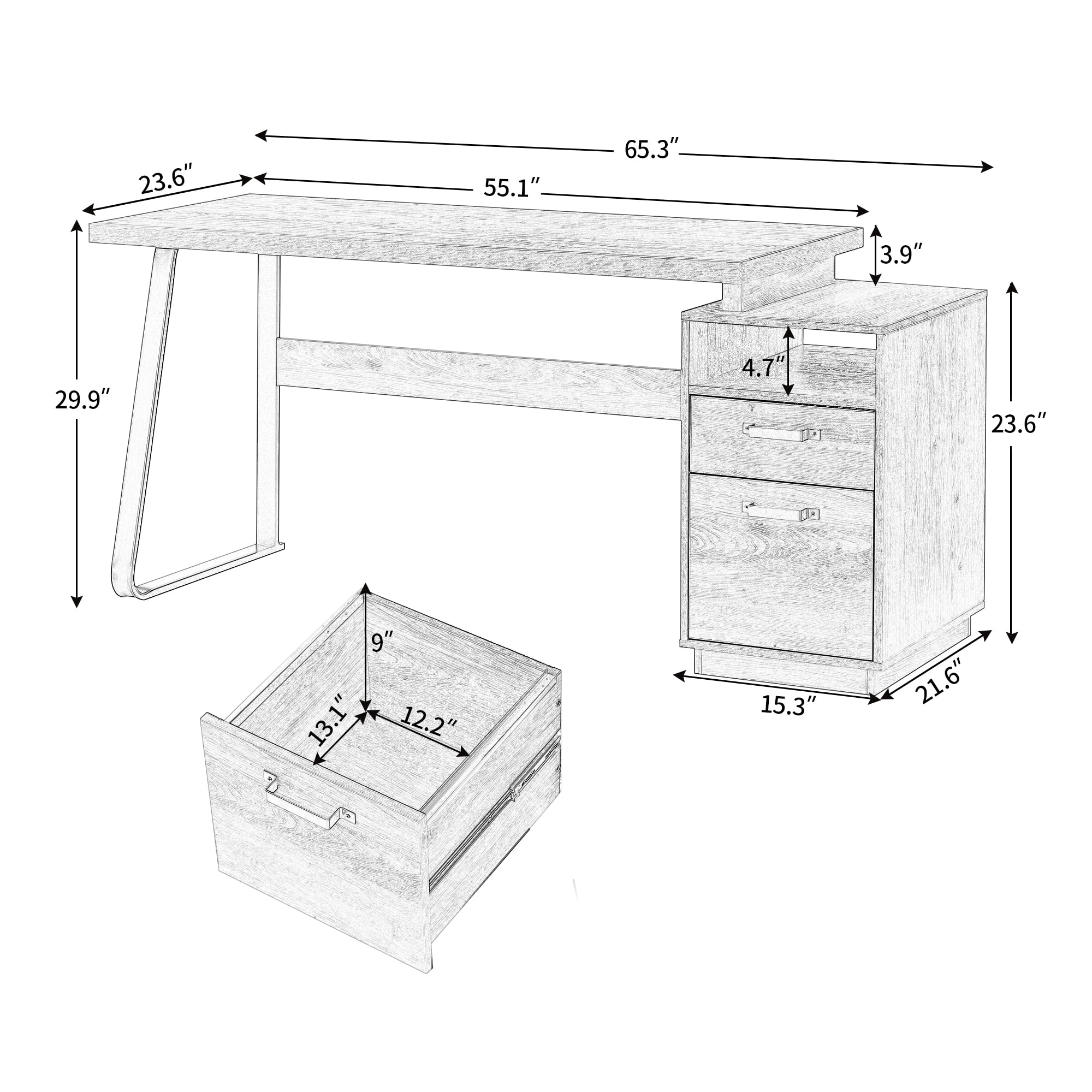 Kepooman 65" Modern MDF Computer Desk with Drawers for Hanging Letter-size Fiiles, Brown Kepooman 65" Modern MDF Computer Desk with Drawers for Hanging Letter-size Fiiles, Brown