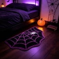 thumbnail image 6 of Linnome Halloween Web Floor Mat, Dirt Absorbent Crystal Velvet Bathroom Rug, Non-Slip Indoor Entrance Decoration Door Mat for Home Kitchen Bedroom-Purple and Orange Spooky Spiderweb Decor, 6 of 6