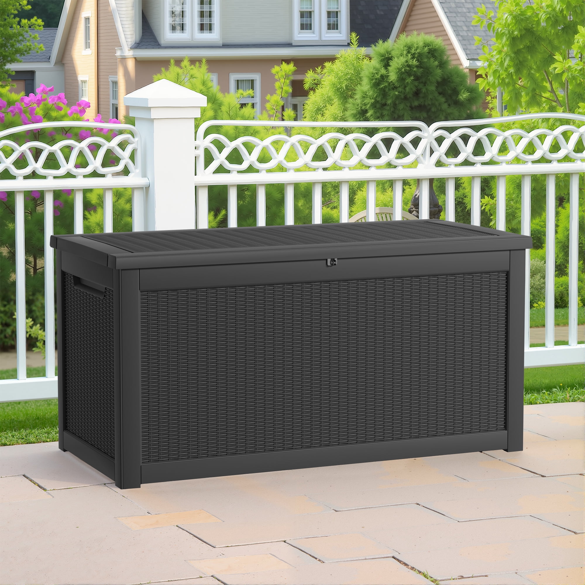 MAYEERTY 260 Gallon Outdoor Deck Box, Large Capacity Storage Box for Patio Furniture Cushions, Pillow with Wheels, Black