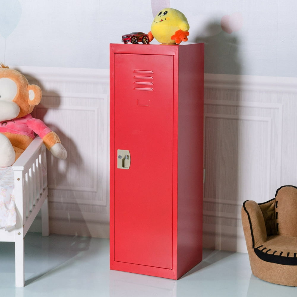 GHP 15"x15"x48"Red Iron Metal Kids Storage Single Tier Locker w Lock & Hanging Rod