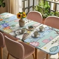 thumbnail image 3 of Blue Green Easter Bunny Table Cloths for 8 Foot Rectangle Tables, Spring Easter Eggs Floral Wooden Patio Waterproof Elastic Fitted Tablecloths, Washable Rectangular Table Cover for Camping, 3 of 8