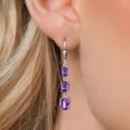 thumbnail image 3 of Gem Stone King 925 Sterling Silver Purple Amethyst 3 Stone Dangle Earrings for Women (4.80 Cttw, Gemstone February Birthstone, Oval Checkerboard 8X6MM, 7X5MM and 6X4MM), 3 of 6
