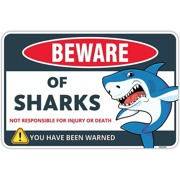 Shark Sign - 8 x 12 Inches - Aluminum - Shark Bedroom Decor for Boys Kids - Shark Gifts Poster Pictures Wall Art Stuff