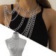 thumbnail image 4 of Cadena de moda para mujer, joyería de hombro multicapa, borlas, collares de disfraz Blanco A, 4 of 9
