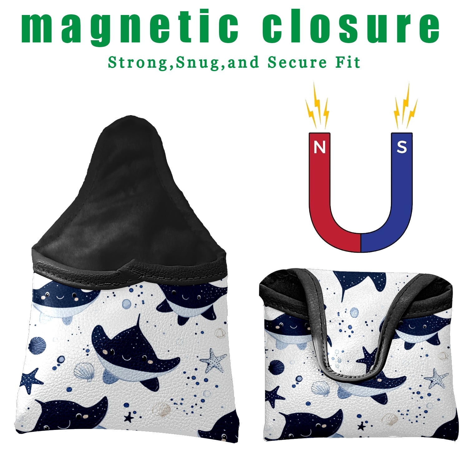 Golf Mallet Putter Cover Premium Leather Waterproof Golf Putter Head Cover with Magnetic Closure Bat Fish
