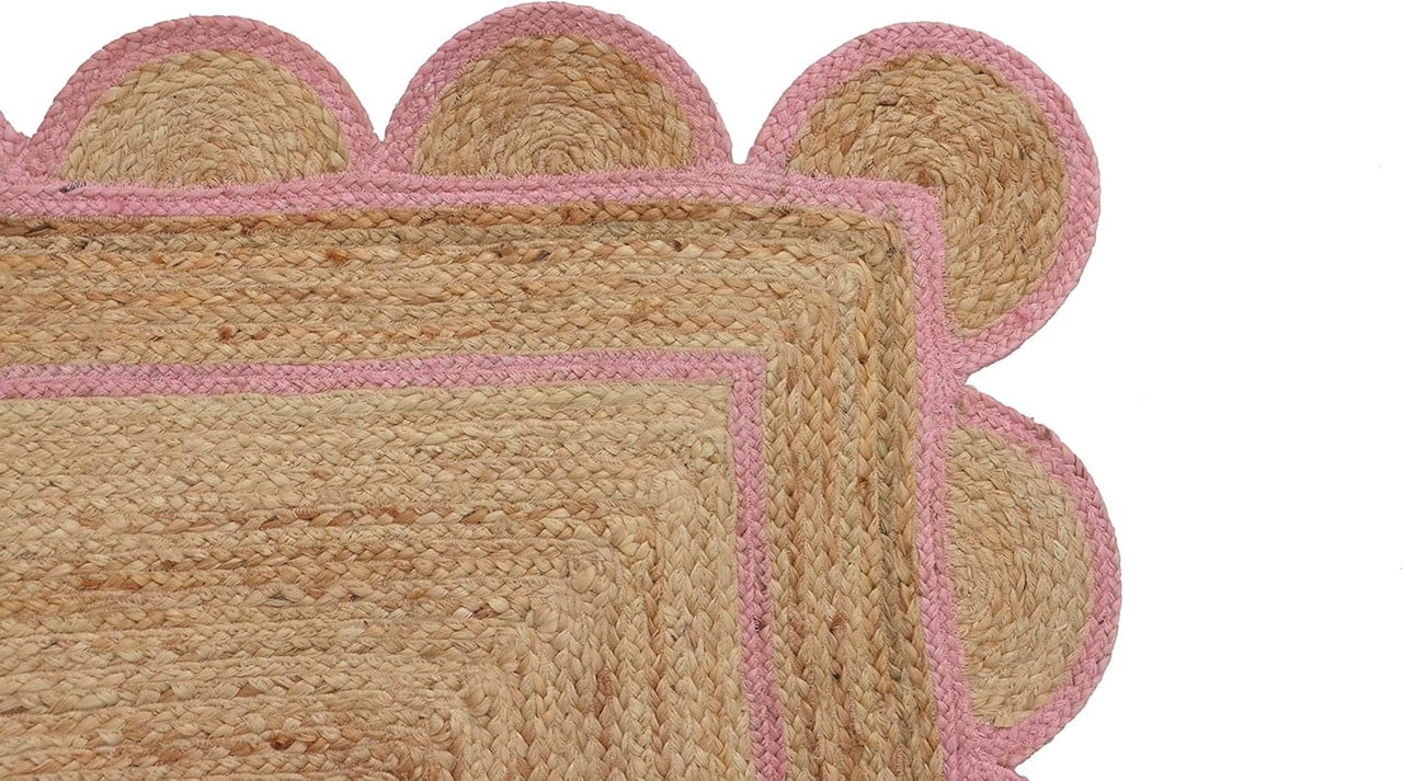 Scallop Pattern Jute Bohemian Area Rug, Light Pink, 4'x6'
