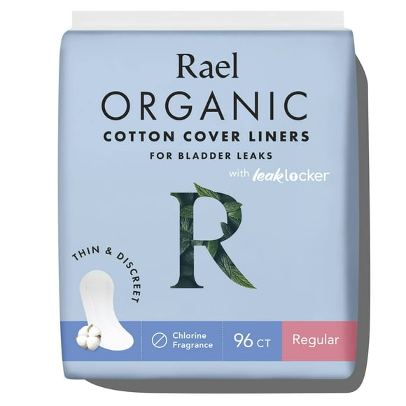 Rael Organic Incontinence Liners Regular Organic Bladder Control Liners, 4 Layer Core Protection with Leak Guard Technology (96 Count)