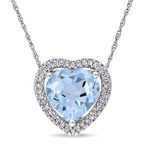 Everly Women's 4 1/3ct TGW Blue Topaz and 1/5ct TW Diamond White Gold Heart Halo Pendant with Chain