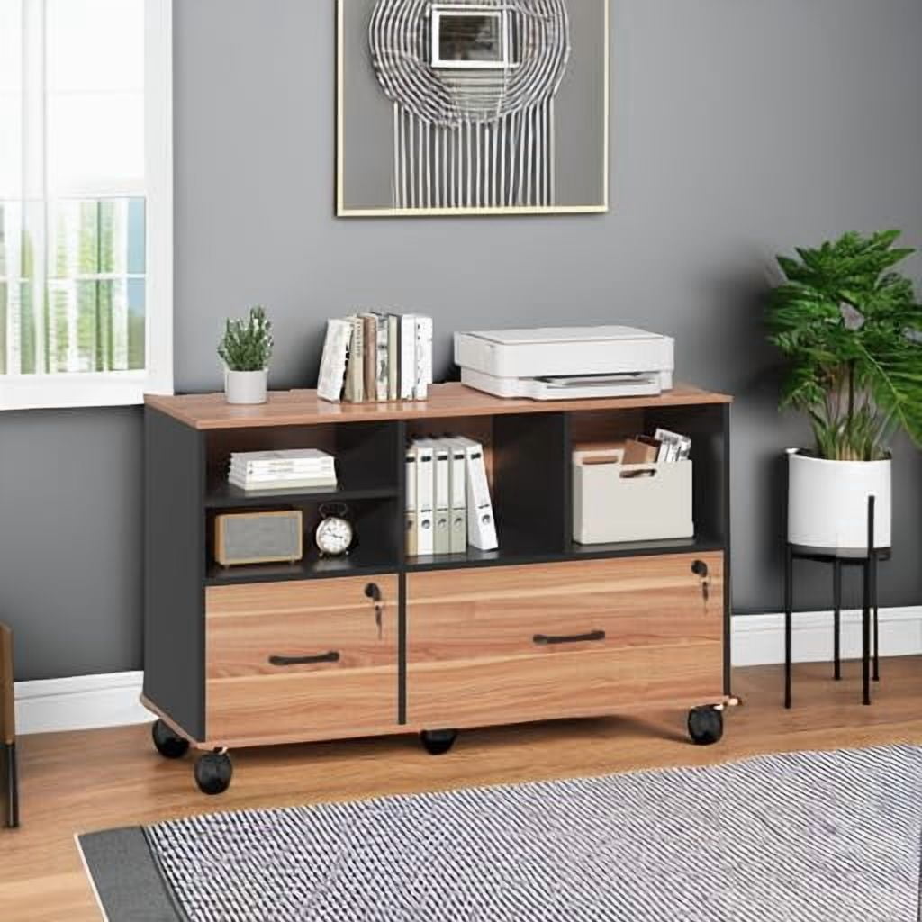 Semoic 2 Drawer File Cabinet for Home Office, Lockable Rolling Filing Cabinet with Adjustable Shelves, Wood Lateral File Cabinet with Lock, Printer Stand Office Storage Cabinet, Ru