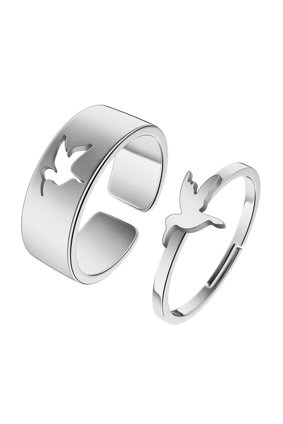 2pcs Hummingbird Couple Set Promise Ring Engagement Wedding Party Matching Adjustable Lover Ring