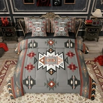 Homewish Western Boho Aztec Twin Bedding Sets 7-Piece for Men, Rustic Mandala Hippie Bedding Comforter Set, Grey Brown Abstract Reversible Sheet Sets, Super Cozy Room Decor