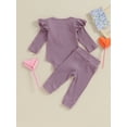 thumbnail image 4 of Suealasg Newborn Girl Fall Outfits 2Pcs Baby Girl Clothes Set Plush Letter Embroidery Ribbed Long Sleeves Romper and Elastic Pants 3 6 9 12 18 Months Infant Girls Autumn Clothing, 4 of 9