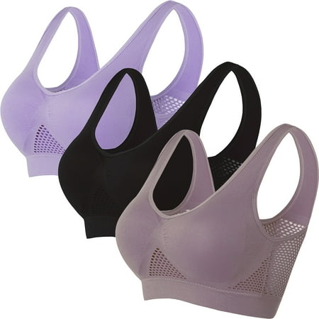 GOFLIC Women s Sports Bras High Impact Yoga Training T-shirt Bra Cotton Full Coverage Bralettes Soft Push up Sports Bras 3 Pcs