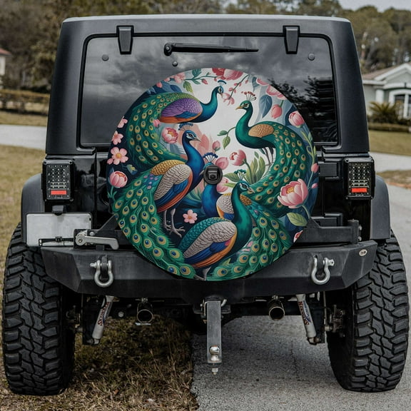 Lotusprinthandmade Peacock Lovers Spare Tire Cover With Backup Camera Hole 6 Sizes (27 in.)
