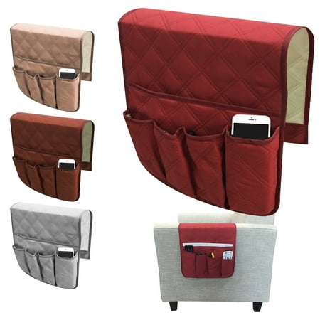 EEEKit Sofa Couch Armrest Remote Control Storgae Organizer, Non-Slip Arm Chair Recliner Caddy Pocket, 5 Pockets, Space Saver for Magazine, Books, TV Remote, Cell Phone, iPad-Brown/Gray/Beige/Red