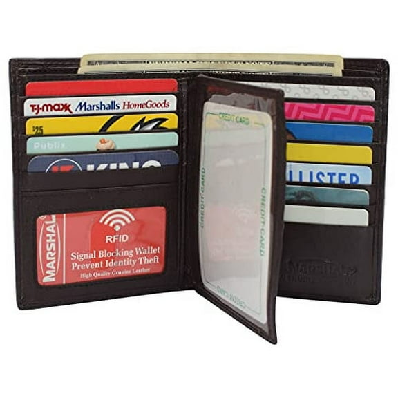 RFID Blocking Men's Bifold Hipster Center Flap Large Capacity Genuine Leather Wallet