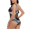 thumbnail image 4 of Gaeub Portrait Of Highland Cow With Its Baby Cow Women's One Shoulder Ruffle Tummy Control Swimwear for Swimming Surfing Beach Party - Large, 4 of 8
