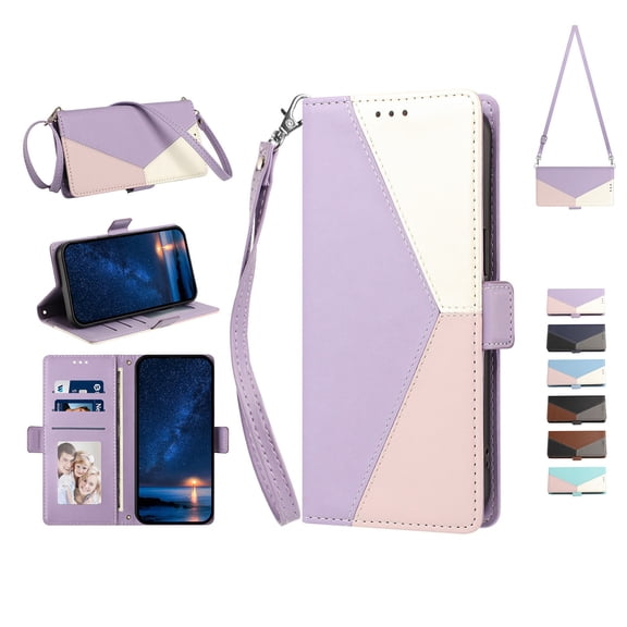 Favorn Wallet Case for iPhone 18 Pro, with Crossbody Shoulder Strap/Wrist Strap Flip Stand Case with Card Slots, Lightweight PU Leather Magnetic Closure Protective Shockproof Cover, Lightpurple