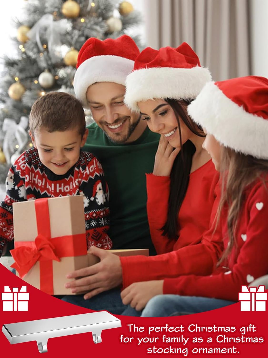 Kalolary Set of 4 Christmas Stocking Holders, Free-Standing Mantel Hangers for Fireplace Decoration, Silver Christmas Party Decor