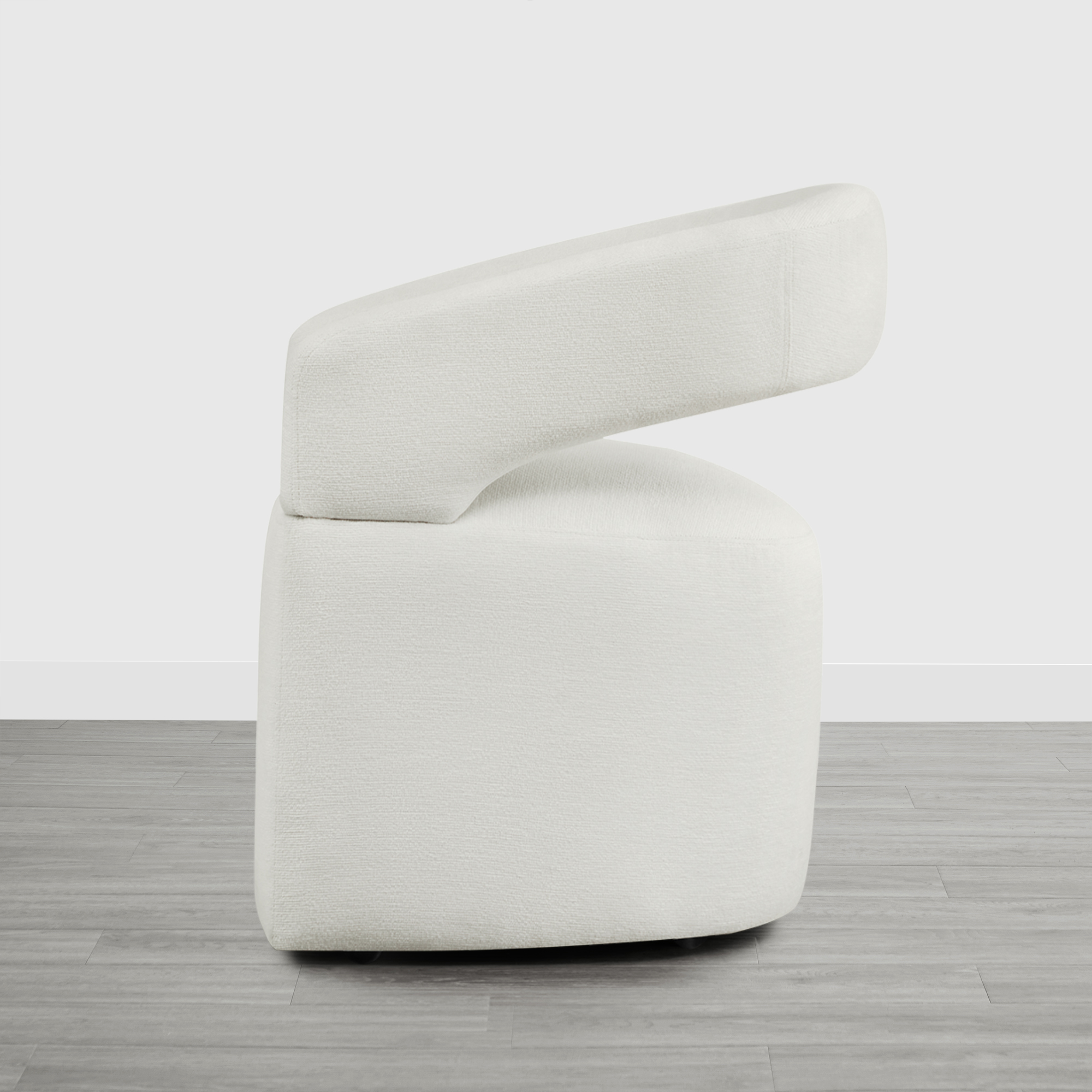 Spruce & Spring Upholstered Dining Chair with Open Back and Hidden Casters, Single, Ivory