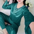 thumbnail image 4 of Tnhcen Women's Plus Size 3XL Soft Satin Touch 2 Piece Pajama Set, V-Neck Long Sleeve Sleepwear, 100% Polyester Loungewear for Women, Cozy Home Clothes 3XL, 4 of 6