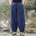 thumbnail image 3 of FRSASU Mens Casual Harem Pants Baggy Hippie Yoga Cotton Linen Pants Drop Crotch Drawstring Beach Summer Trousers Navy, 3 of 6