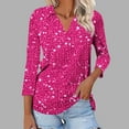 thumbnail image 2 of Camiseta de Solapa de Cuello en V de la Manga Superior de 3/4 de las Mujeres, Uso Diario Cómodo Casual, 2 of 9