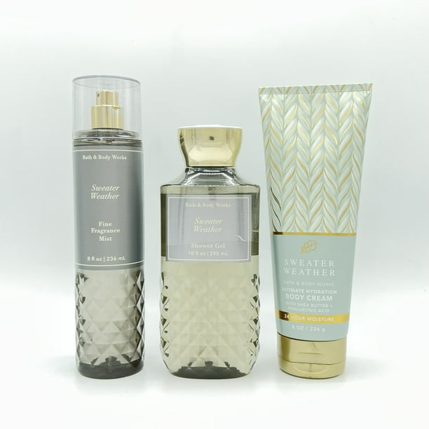 Bath & Body Works Sweater Weather Body Cream, Shower Gel and Fine Fragrance Mist 3Piece Bundle