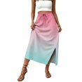 thumbnail image 5 of Gradient High Waisted Skirt, Casual Flowy Long Skirt with Slit and Pockets, Summer Ombre A-Line Slacks, 5 of 6