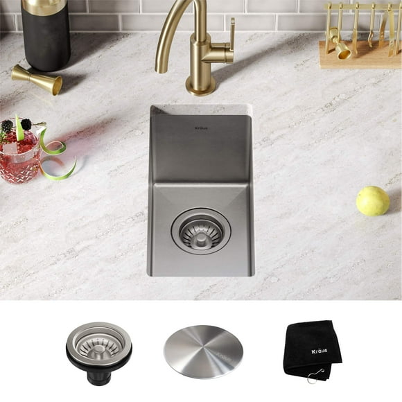 Kraus KHU101-10 Standart PRO Undermount 16 Gauge Stainless Steel Single Bowl Bar Prep Kitchen Sink, 10 Inch