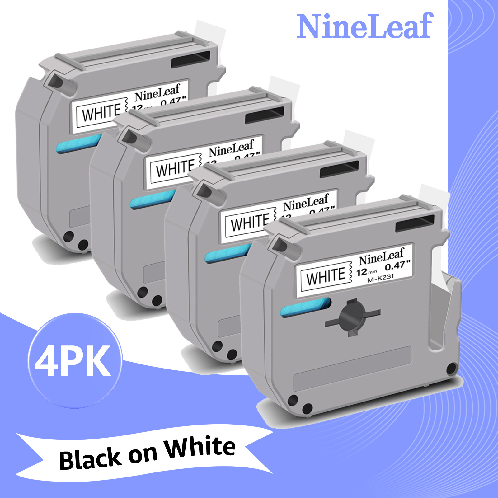 (2 pack) NineLeaf 4PK Compatible for Brother P-touch M-K231 M-K231s M231 1/2" 12mm Black on White Label Maker Tape Refills for PT-45m PT-65 PT-70bm