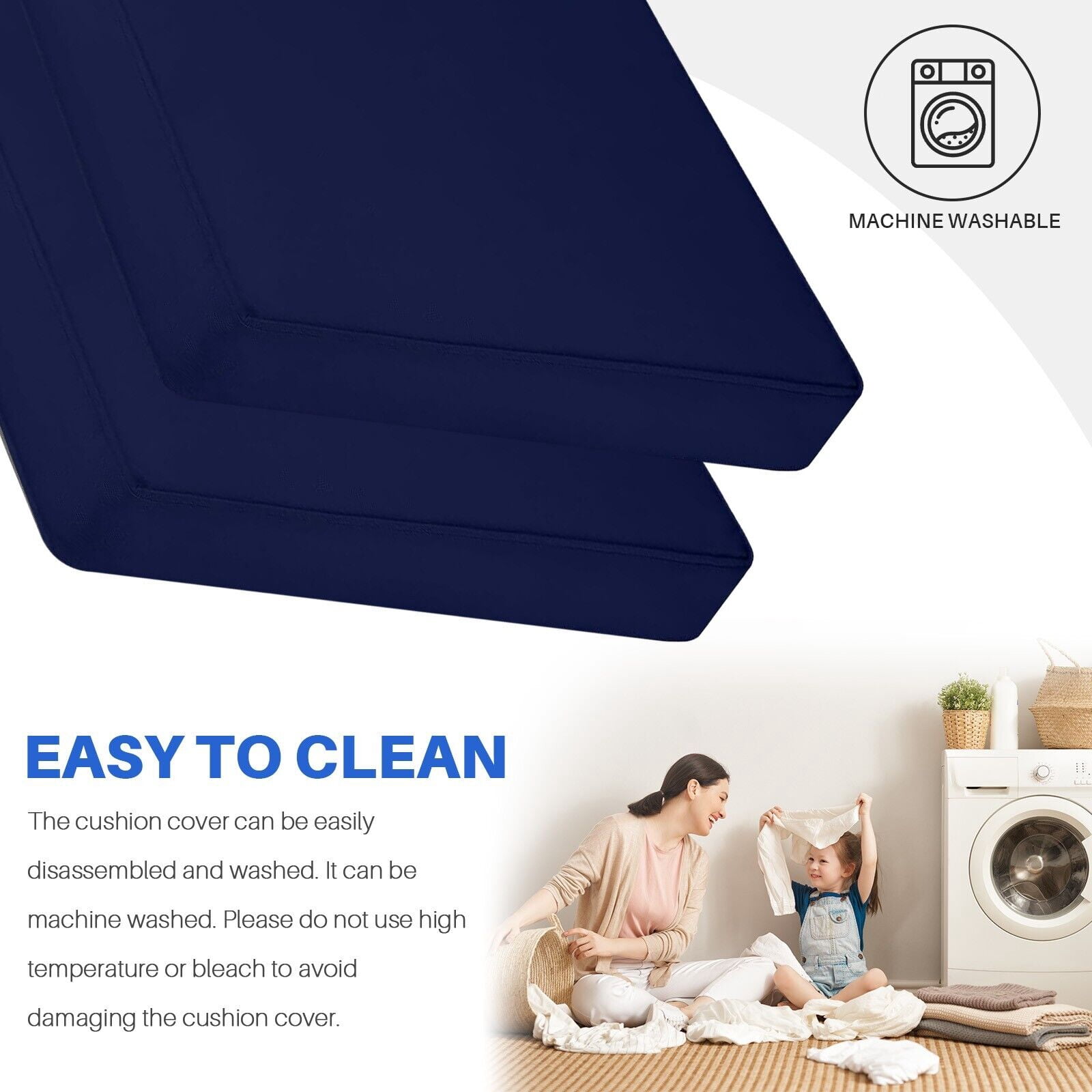 (Set of 2) Outdoor Chair Cushions for Patio Furniture, Waterproof 19" x 19" x 3" Square Patio Chair Seat Cushion with Non-Slip Ties & Handle