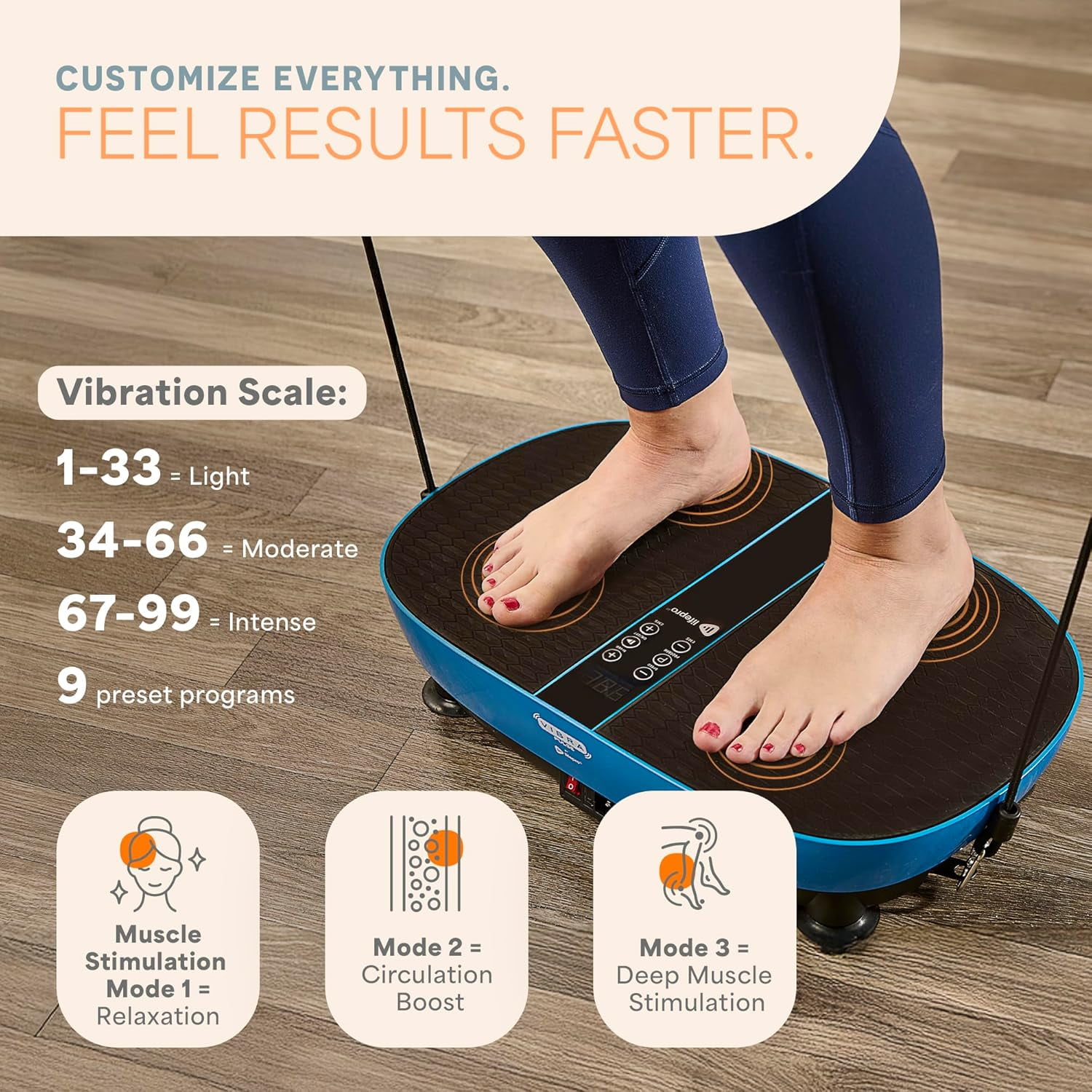 Lifepro VibraPulse Vibration Plate Exercise Machine – Compact Vibrating Plate for Lymphatic Drainage, Balance, Flexibility & Home Workouts - Blue