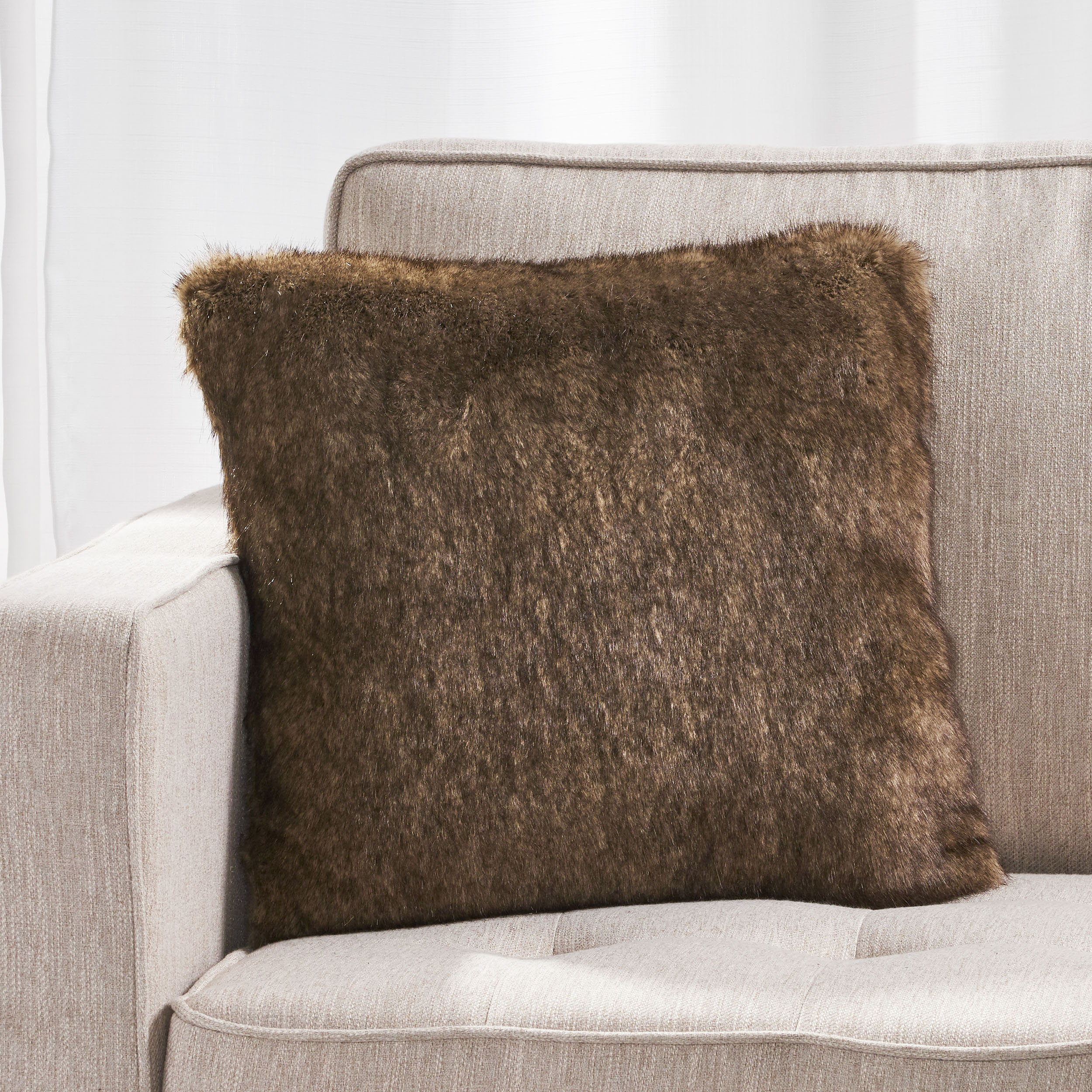 Noble House Elise Faux Fur Throw Pillow, Dark Brown