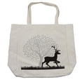 thumbnail image 1 of Deer Hunting Shopping Bag, Gracious Wild Animal with Horns Tree Silhouette Pattern, Eco-Friendly Reusable Bag for Groceries Beach and More, 15.5" X 14.5", Cream, by Ambesonne, 1 of 2
