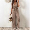 thumbnail image 2 of Idoravan Womens Clothes 2 Piece Sets for Women Dressy Womens Striped Tops V Neck Women Stripe Sleeveless V-Neck Lace Tops Long and Wide Leg Pants Suit, 2 of 7